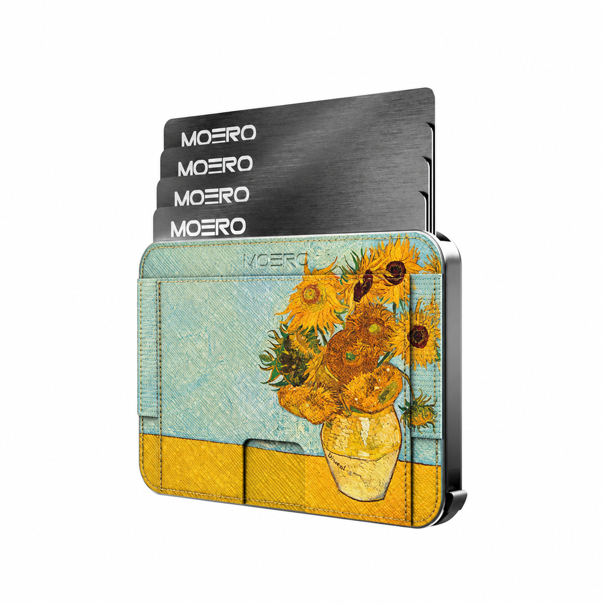 Moero M2 Pro - Girasoli Limited Edition - MagSafe Wallet  – Portafoglio RFID in Alluminio e Vera Pelle Saffiano Antigraffio