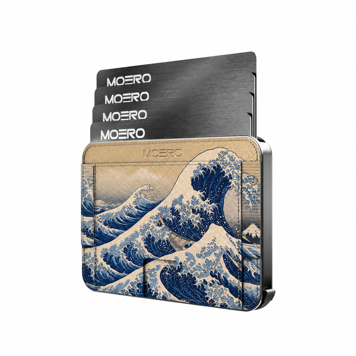 Moero M2 Pro - Grande Onda Limited Edition - MagSafe Wallet  – Portafoglio RFID in Alluminio e Vera Pelle Saffiano Antigraffio