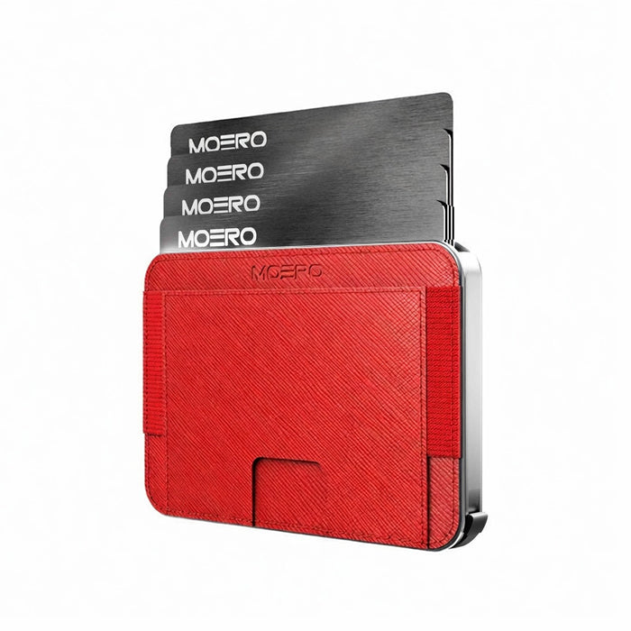 Moero M2 Pro Saffiano Red MagSafe Wallet  – Portafoglio RFID in Alluminio e Vera Pelle Antigraffio