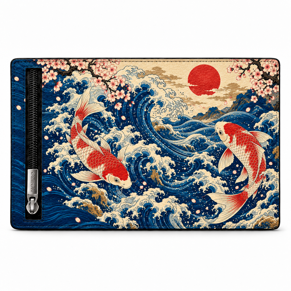 Moero Pro – Danza delle onde – Japanese Art Limited Edition – Portafoglio RFID in Vera Pelle Saffiano con Chiusura Magnetica e Portamonete Zip