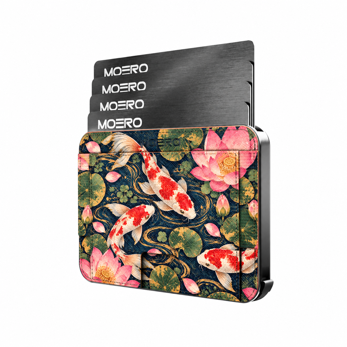 Moero M2 Pro - Koi Loto - Japanese art Limited Edition - MagSafe Wallet  – Portafoglio RFID in Alluminio e Vera Pelle Saffiano Antigraffio