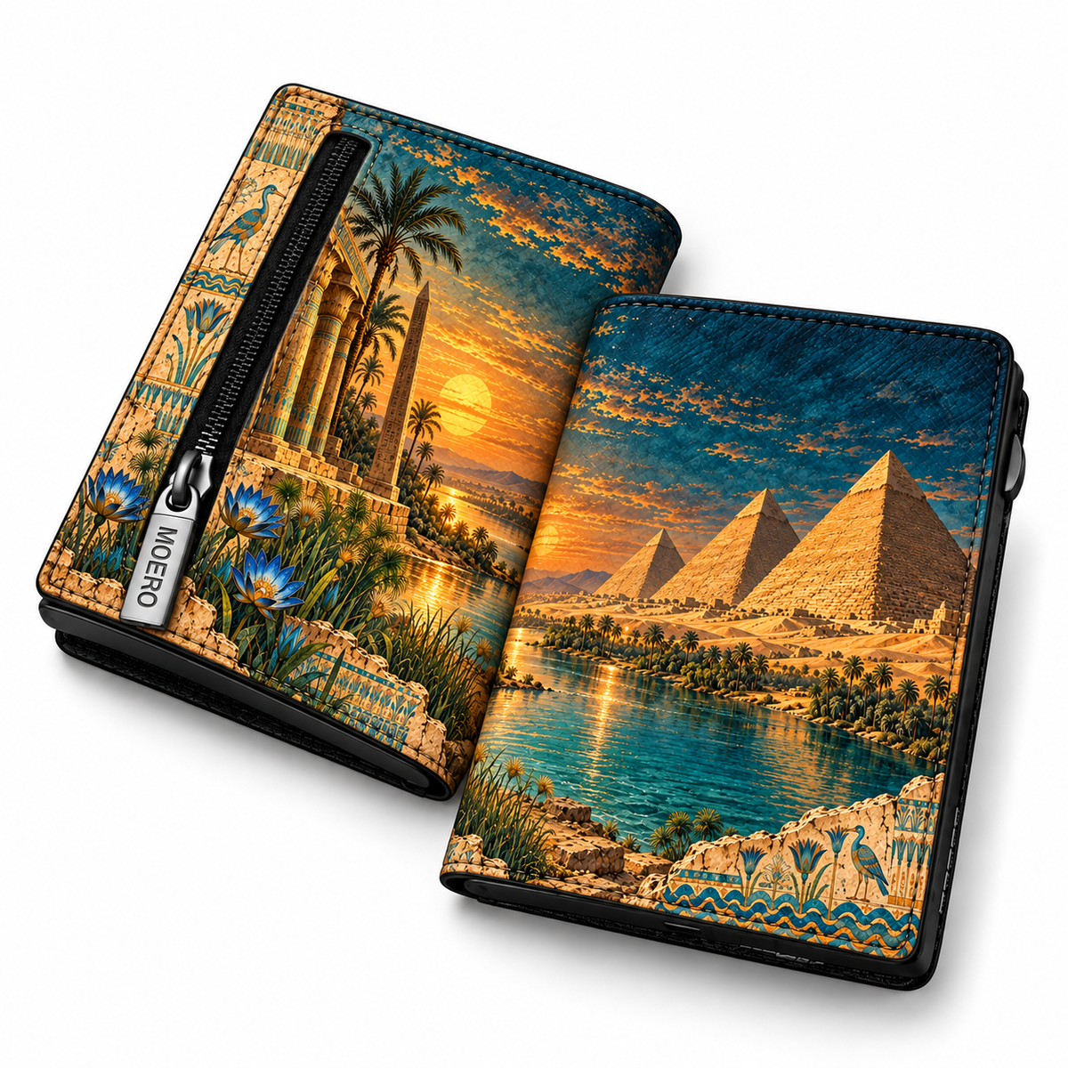 Moero Pro Zip – Nilo Turchese – Egypt Limited Edition – Portafoglio RFID in Vera Pelle Saffiano con Chiusura Magnetica e Portamonete Zip