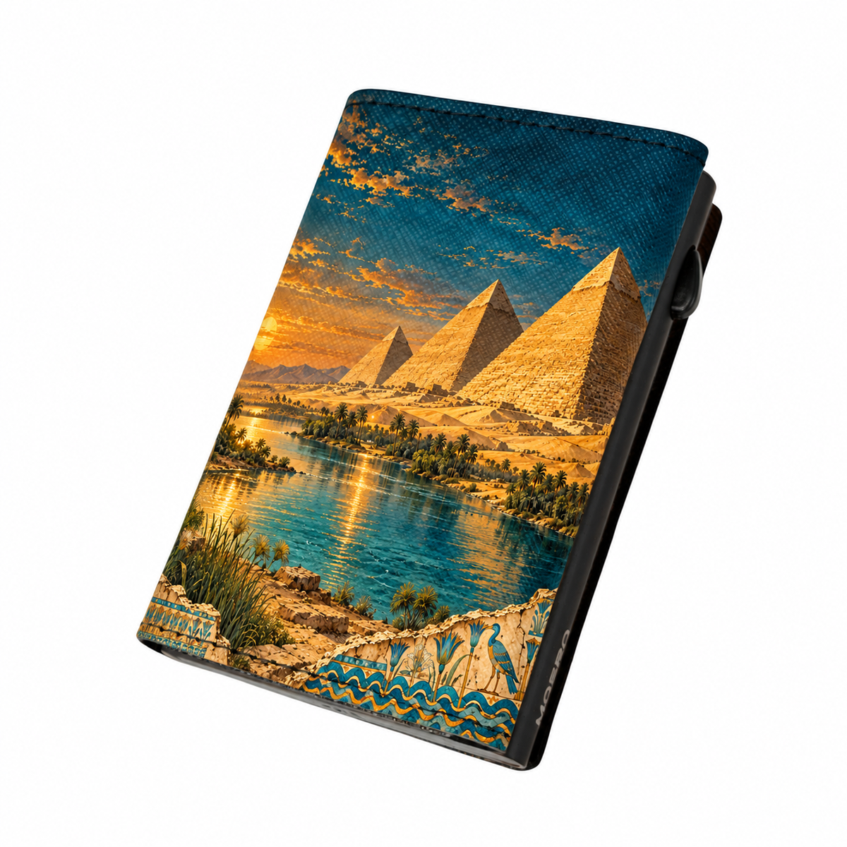 Moero Pro Zip – Nilo Turchese – Egypt Limited Edition – Portafoglio RFID in Vera Pelle Saffiano con Chiusura Magnetica e Portamonete Zip