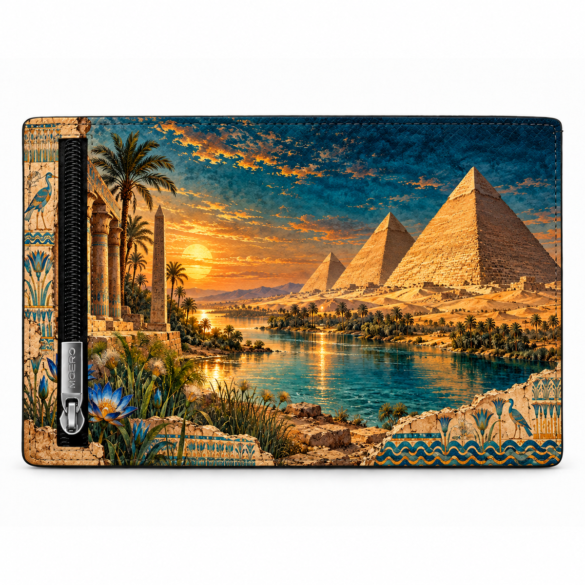 Moero Pro Zip – Nilo Turchese – Egypt Limited Edition – Portafoglio RFID in Vera Pelle Saffiano con Chiusura Magnetica e Portamonete Zip