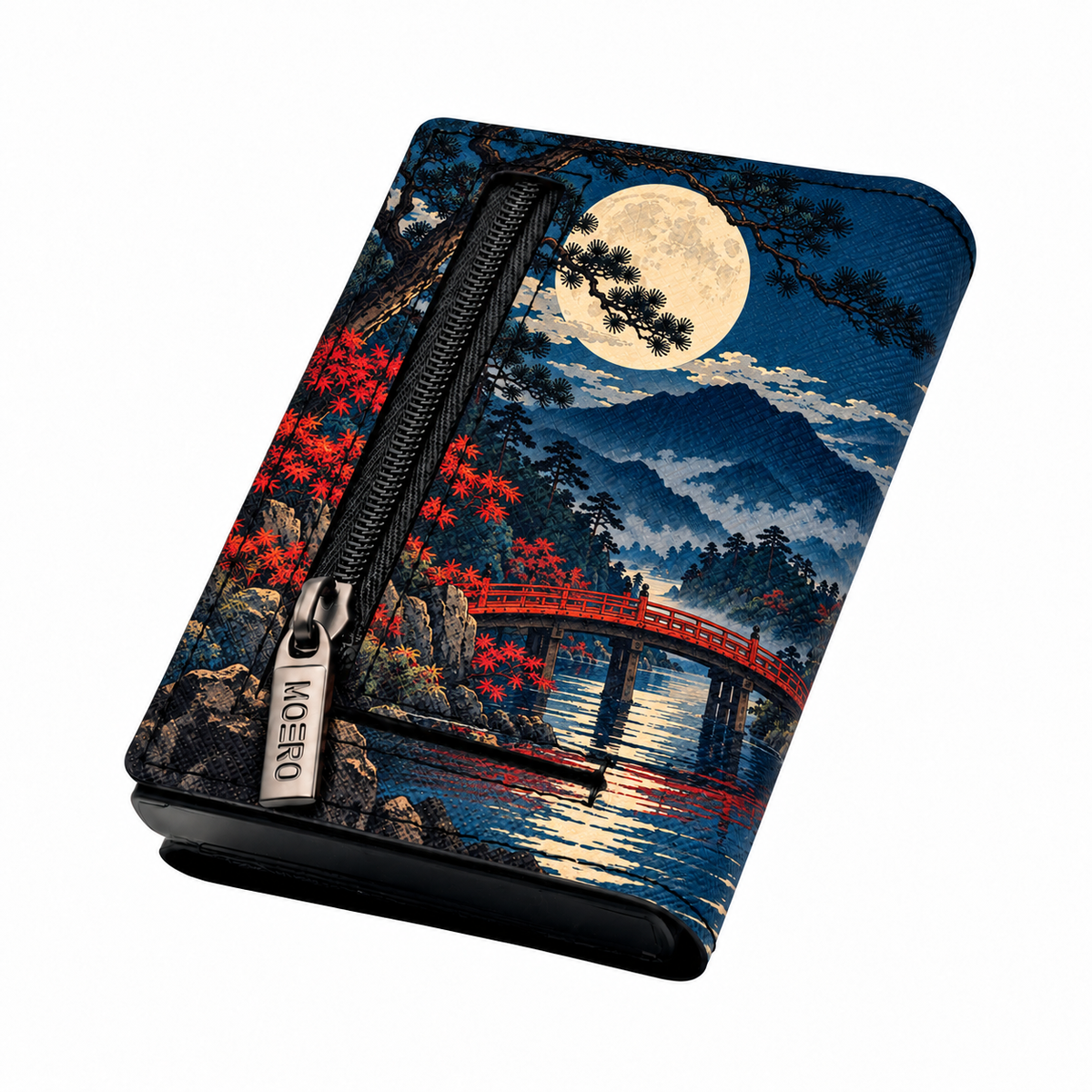 Moero Pro – Notti d'oriente – Japanese Art Limited Edition – Portafoglio RFID in Vera Pelle Saffiano con Chiusura Magnetica e Portamonete Zip