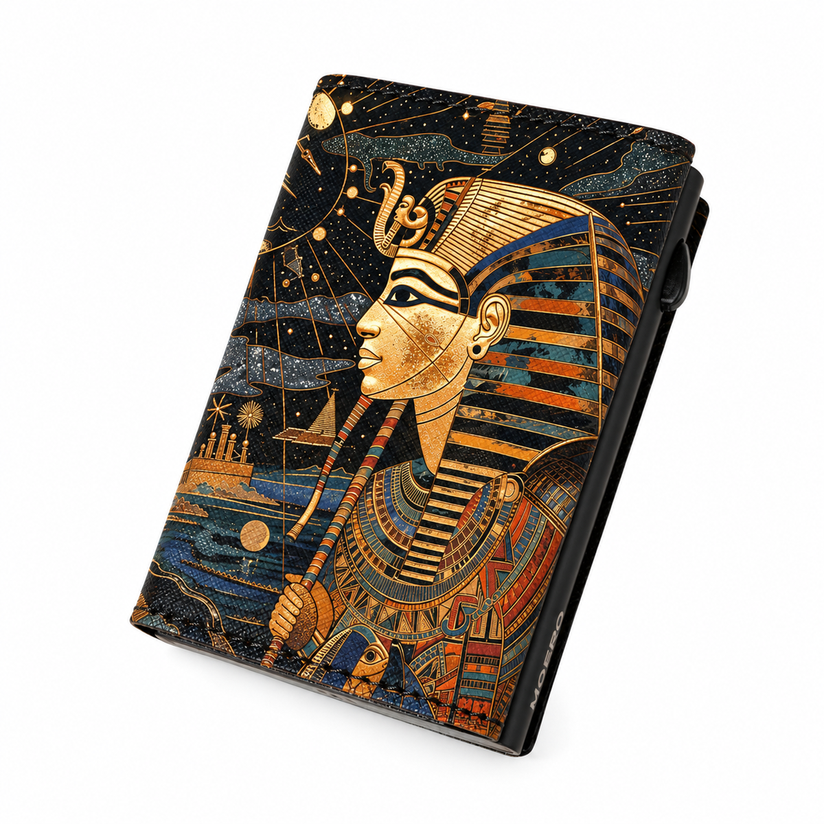 Moero Pro Zip – Notte Egiziana – Egypt Limited Edition – Portafoglio RFID in Vera Pelle Saffiano con Chiusura Magnetica e Portamonete Zip