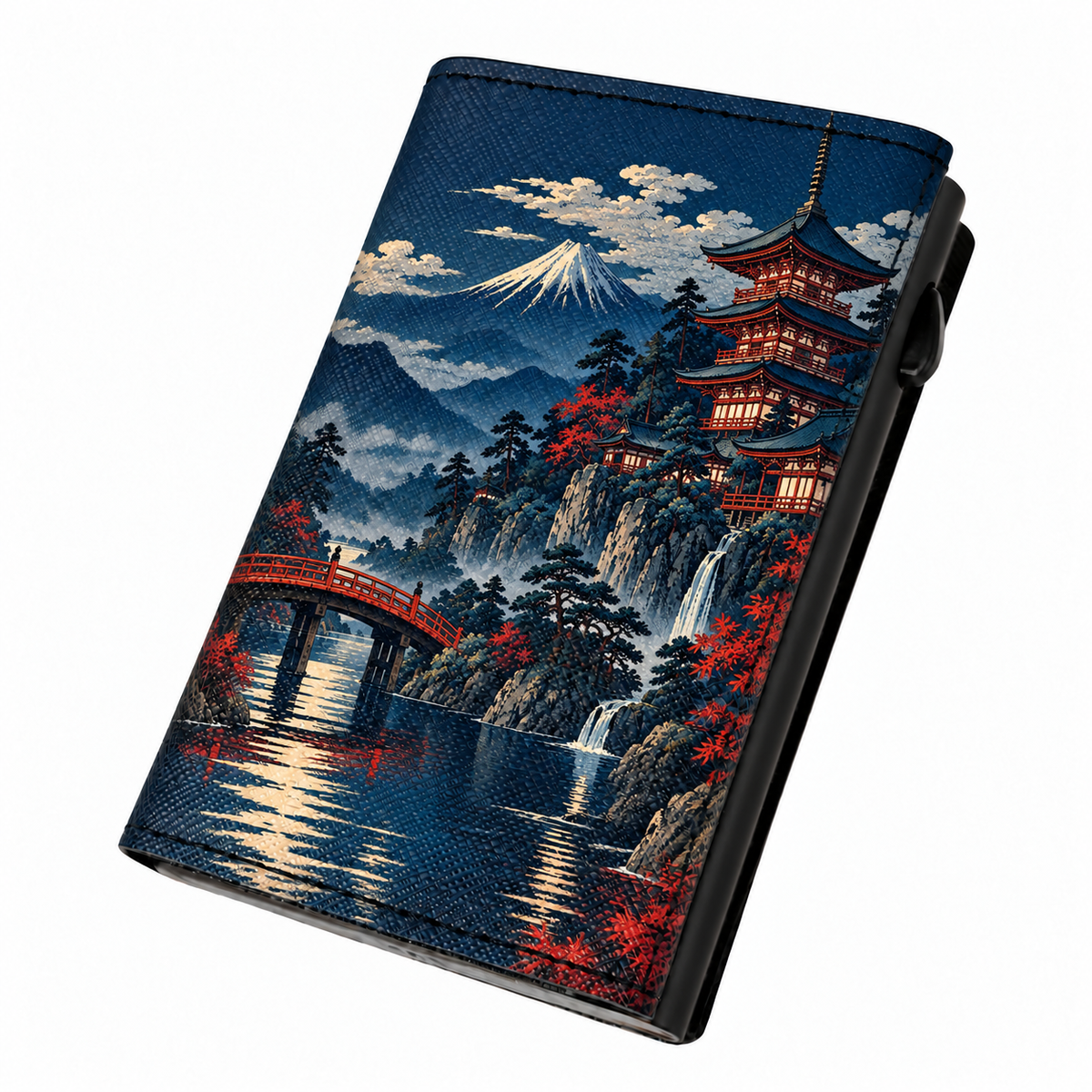 Moero Pro – Notti d'oriente – Japanese Art Limited Edition – Portafoglio RFID in Vera Pelle Saffiano con Chiusura Magnetica e Portamonete Zip