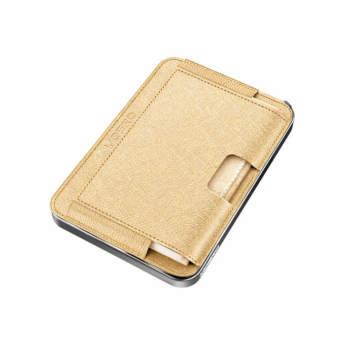 Moero M2 Pro Saffiano Gold MagSafe Wallet  – Portafoglio RFID in Alluminio e Vera Pelle Antigraffio
