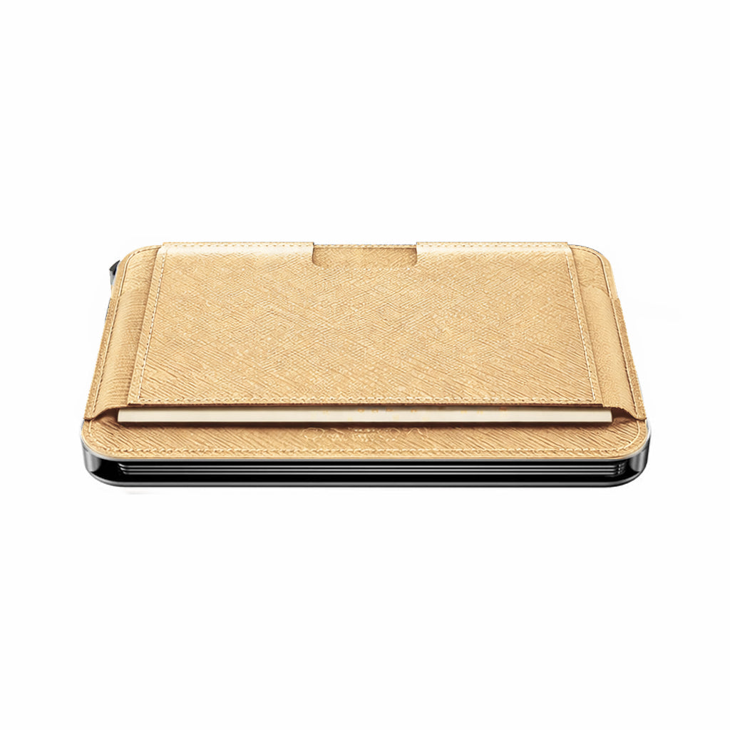 Moero M2 Pro Saffiano Gold MagSafe Wallet  – Portafoglio RFID in Alluminio e Vera Pelle Antigraffio
