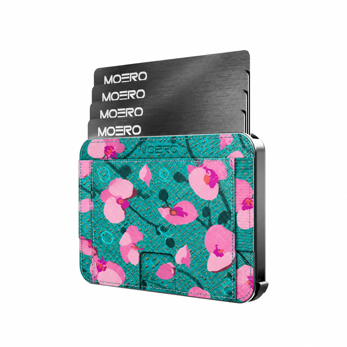 Moero M2 Pro - Orchidee di giada - Floral Limited Edition - MagSafe Wallet  – Portafoglio RFID in Alluminio e Vera Pelle Saffiano Antigraffio
