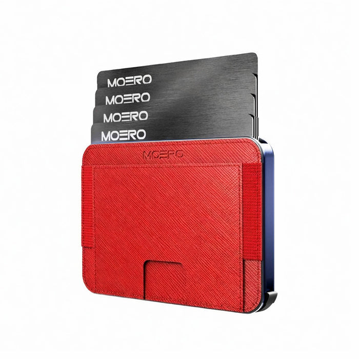 Moero M2 Pro Saffiano Red MagSafe Wallet  – Portafoglio RFID in Alluminio e Vera Pelle Antigraffio