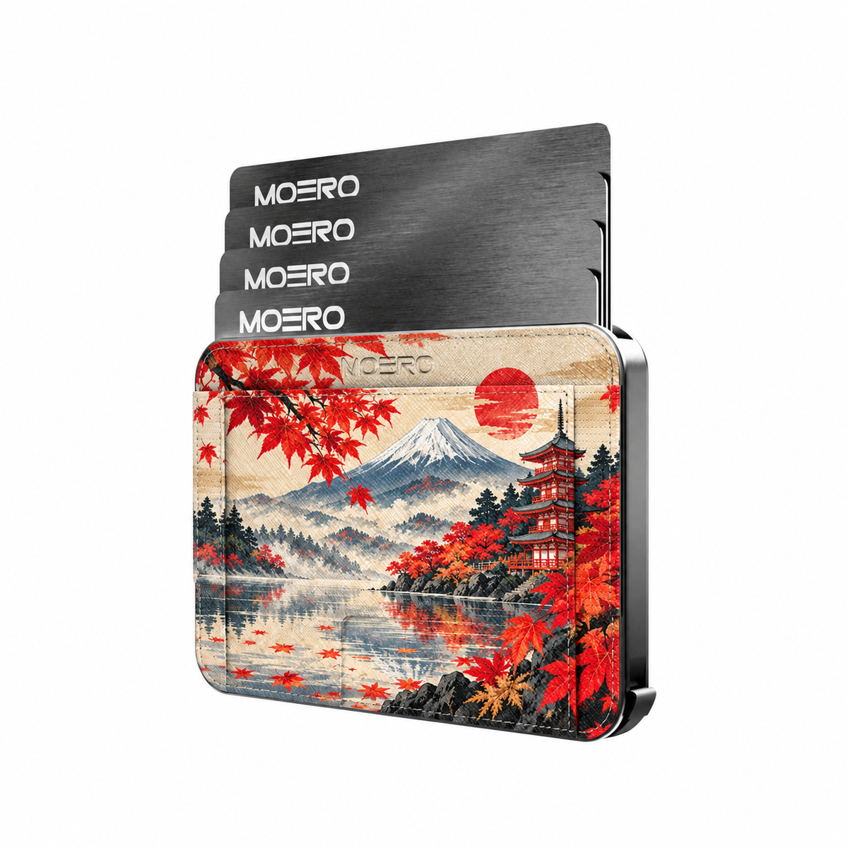 Moero M2 Pro - Pagoda Autunno - Japanese art Limited Edition - MagSafe Wallet  – Portafoglio RFID in Alluminio e Vera Pelle Saffiano Antigraffio