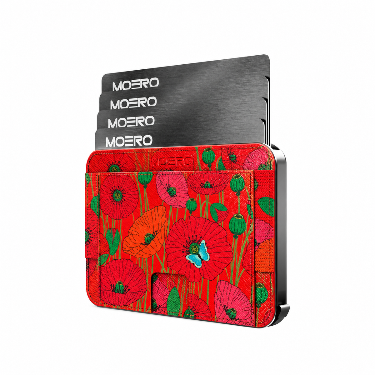 Moero M2 Pro - Papaveri di fuoco - Floral Limited Edition - MagSafe Wallet  – Portafoglio RFID in Alluminio e Vera Pelle Saffiano Antigraffio
