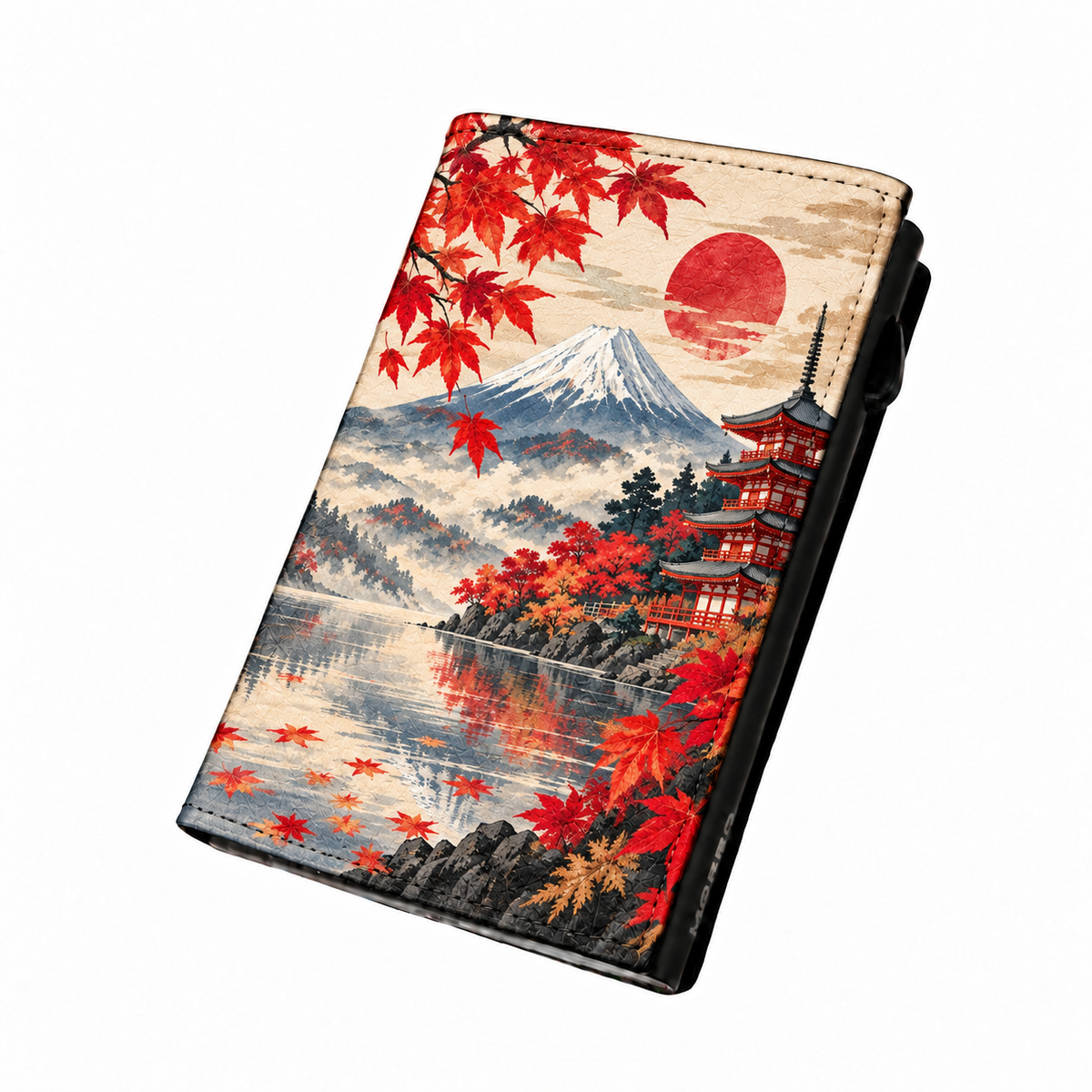 Moero Pro Zip – Pagoda Orientale – Japanese Art Limited Edition – Portafoglio RFID in Vera Pelle Saffiano con Chiusura Magnetica e Portamonete Zip