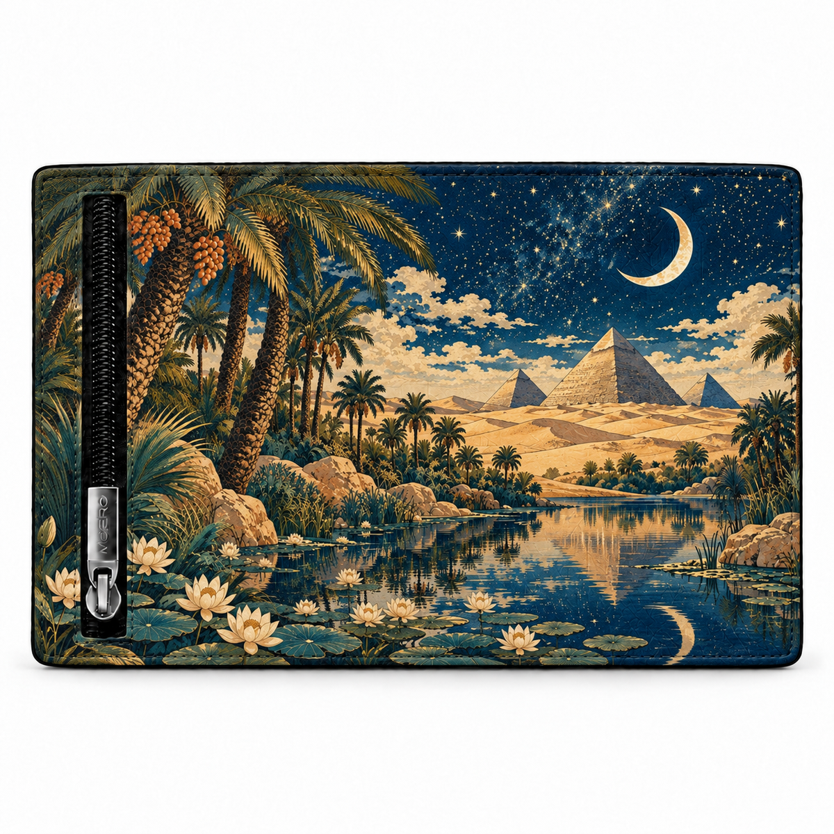Moero Pro Zip – Oasi Egiziana – Egypt Limited Edition – Portafoglio RFID in Vera Pelle Saffiano con Chiusura Magnetica e Portamonete Zip