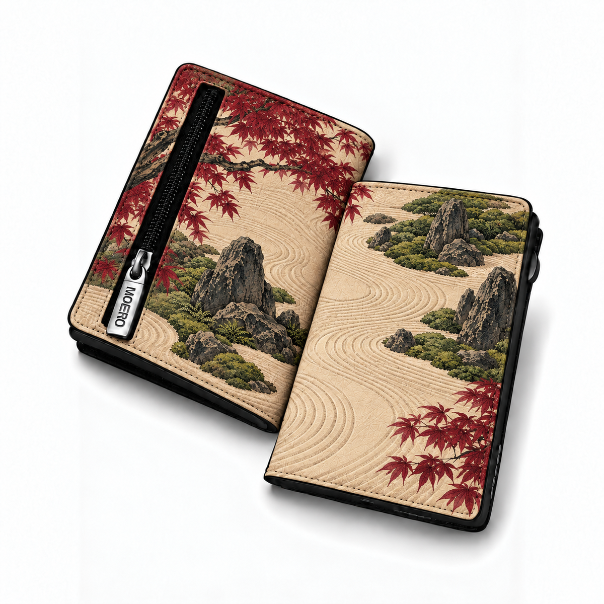 Moero Pro Zip – Giardino Zen – Japanese Art Limited Edition – Portafoglio RFID in Vera Pelle Saffiano con Chiusura Magnetica e Portamonete Zip