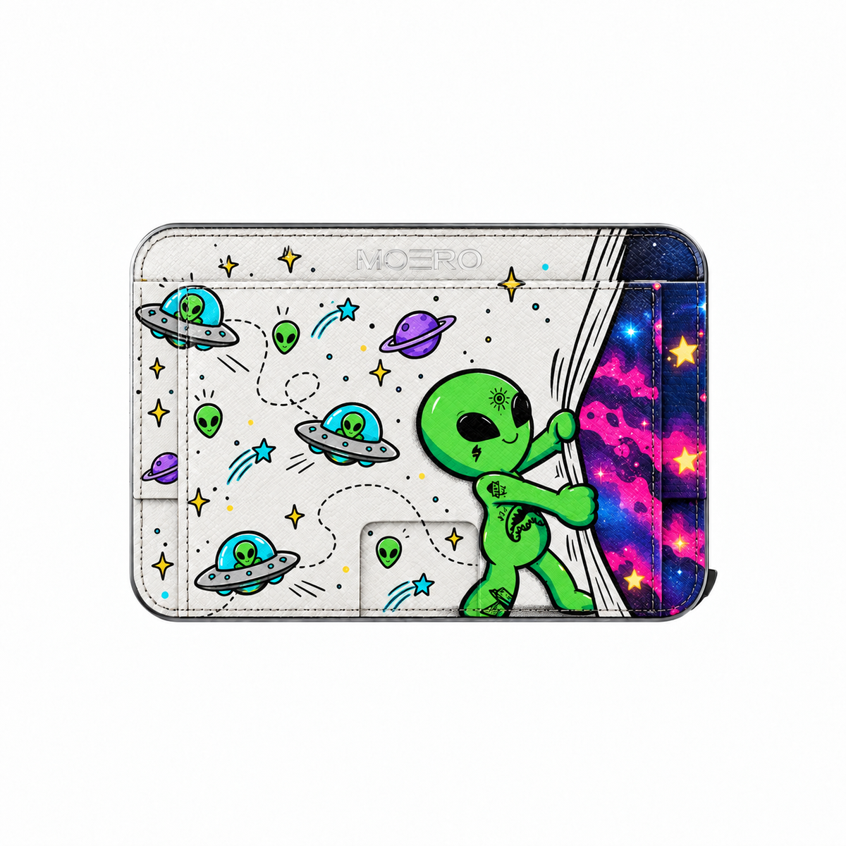 Moero M2 Pro - Alien Escape - Underground art Limited Edition - MagSafe Wallet  – Portafoglio RFID in Alluminio e Vera Pelle Saffiano Antigraffio