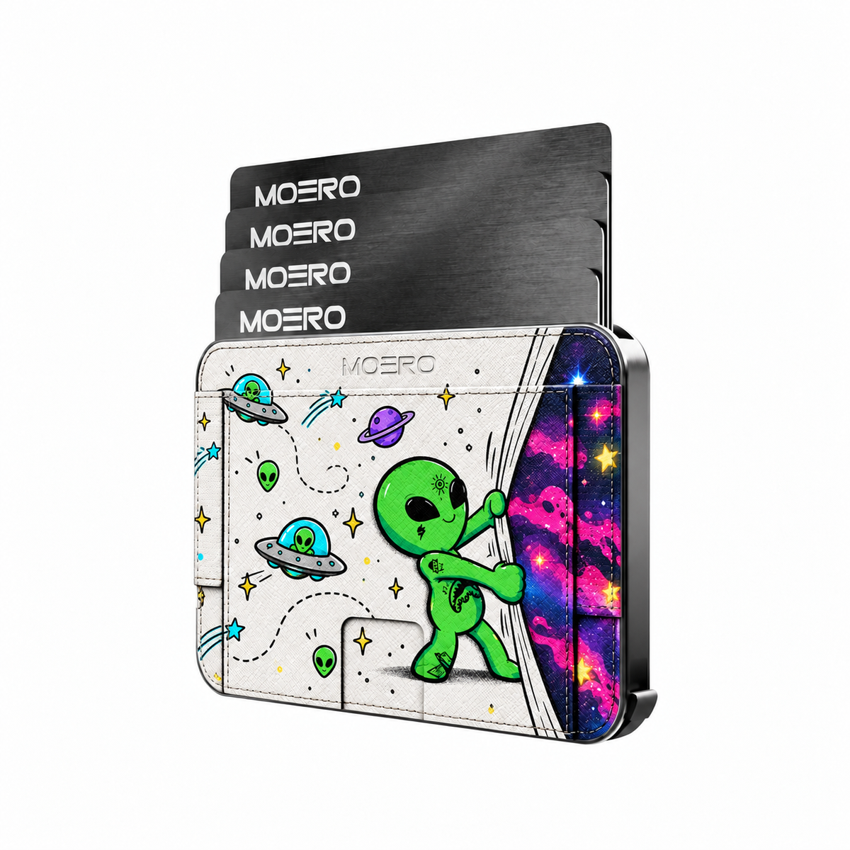 Moero M2 Pro - Alien Escape - Underground art Limited Edition - MagSafe Wallet  – Portafoglio RFID in Alluminio e Vera Pelle Saffiano Antigraffio