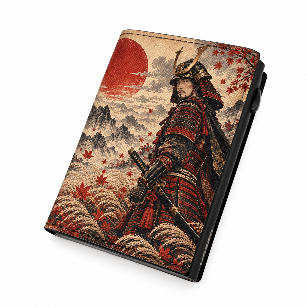 Moero Pro – Samurai – Japanese Art Limited Edition – Portafoglio RFID in Vera Pelle Saffiano con Chiusura Magnetica e Portamonete Zip