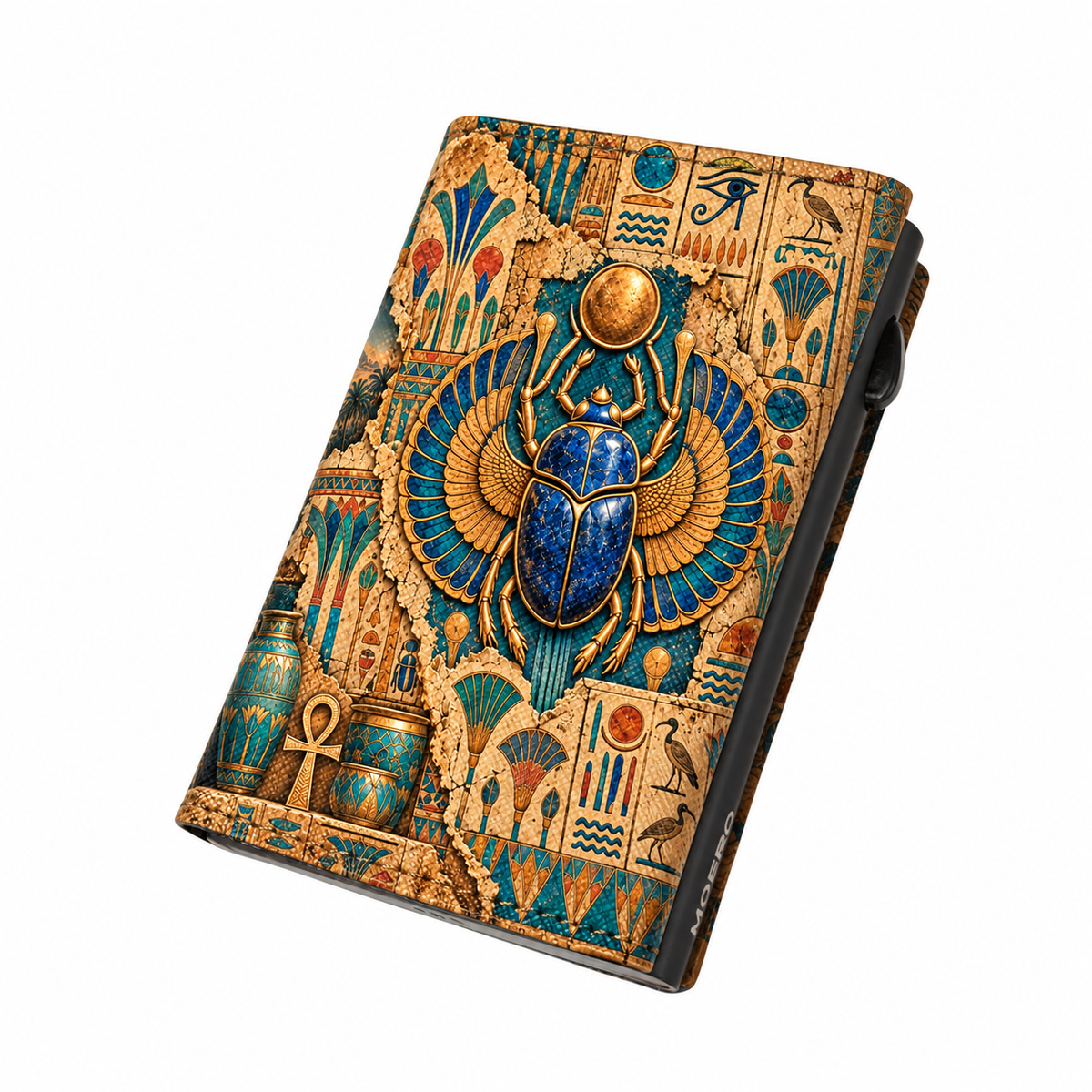 Moero Pro Zip – Scarabeo – Egypt Limited Edition – Portafoglio RFID in Vera Pelle Saffiano con Chiusura Magnetica e Portamonete Zip