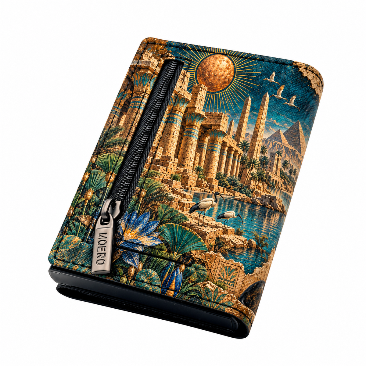 Moero Pro Zip – Scarabeo – Egypt Limited Edition – Portafoglio RFID in Vera Pelle Saffiano con Chiusura Magnetica e Portamonete Zip