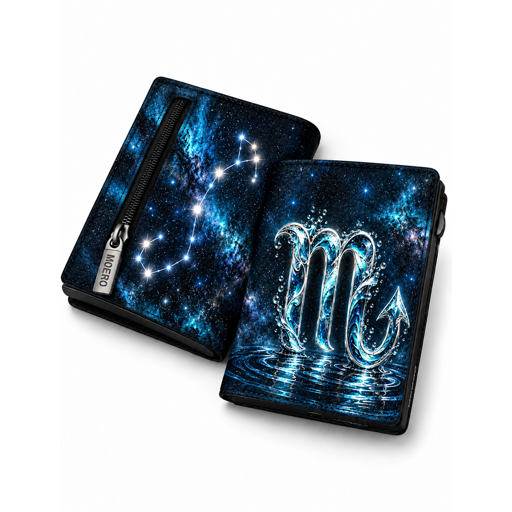 Moero Pro – Scorpione – Zodiac Limited Edition – Portafoglio RFID in Vera Pelle Saffiano con Chiusura Magnetica e Portamonete Zip