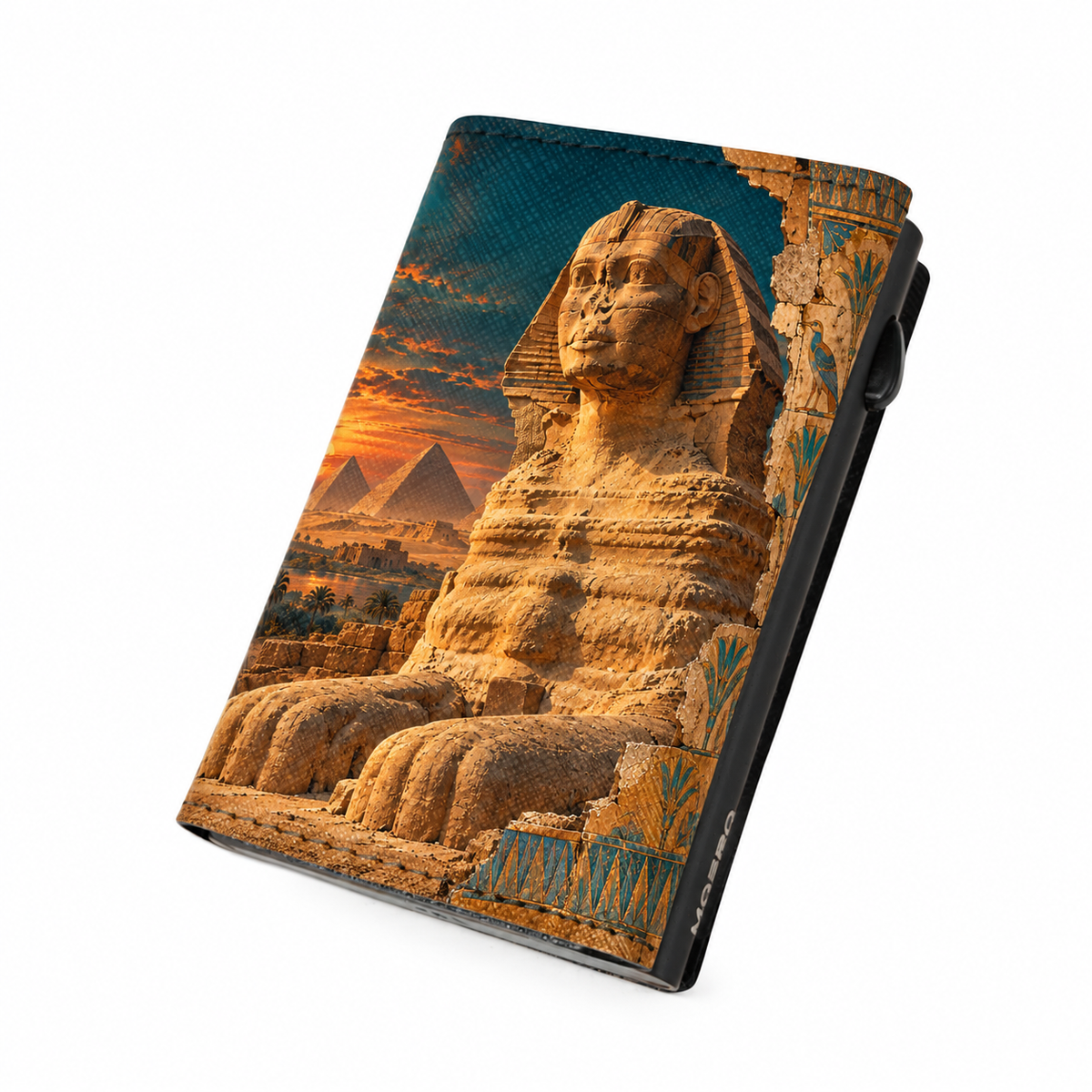 Moero Pro Zip – Sfinge – Egypt Limited Edition – Portafoglio RFID in Vera Pelle Saffiano con Chiusura Magnetica e Portamonete Zip