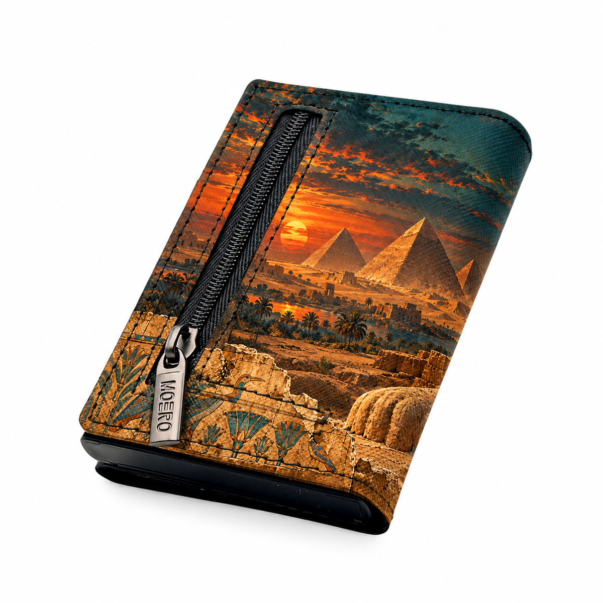 Moero Pro Zip – Sfinge – Egypt Limited Edition – Portafoglio RFID in Vera Pelle Saffiano con Chiusura Magnetica e Portamonete Zip