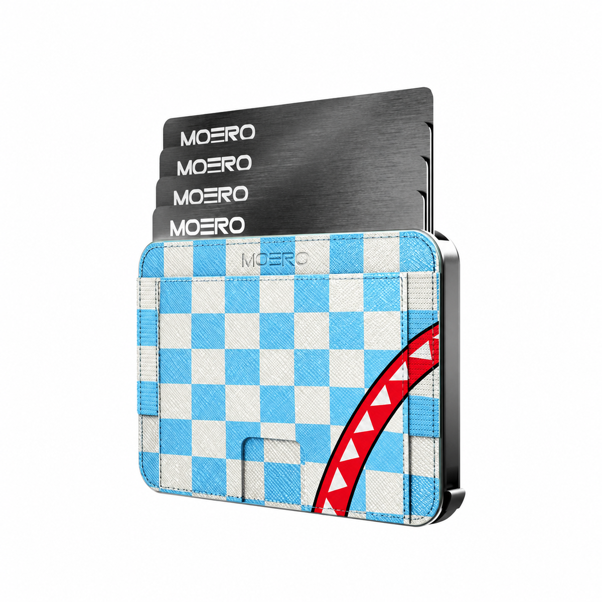 Moero M2 Pro - Check Bite Light Blue - Limited Edition - MagSafe Wallet  – Portafoglio RFID in Alluminio e Vera Pelle Saffiano Antigraffio