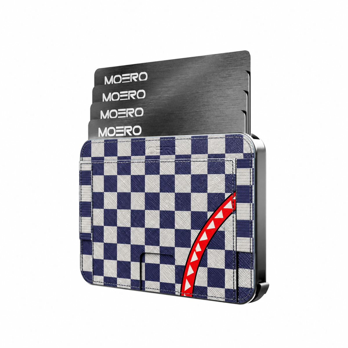 Moero M2 Pro - Check Bite Blue - Limited Edition - MagSafe Wallet  – Portafoglio RFID in Alluminio e Vera Pelle Saffiano Antigraffio