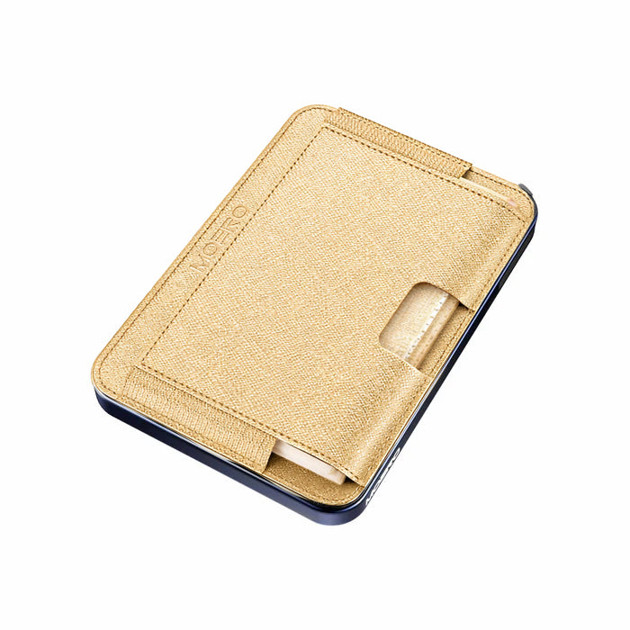 Moero M2 Pro Saffiano Gold MagSafe Wallet  – Portafoglio RFID in Alluminio e Vera Pelle Antigraffio