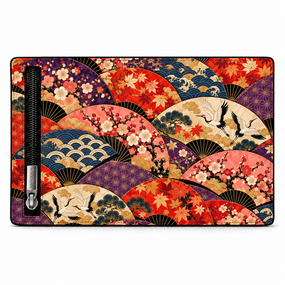 Moero Pro – Ventagli – Japanese Art Limited Edition – Portafoglio RFID in Vera Pelle Saffiano con Chiusura Magnetica e Portamonete Zip