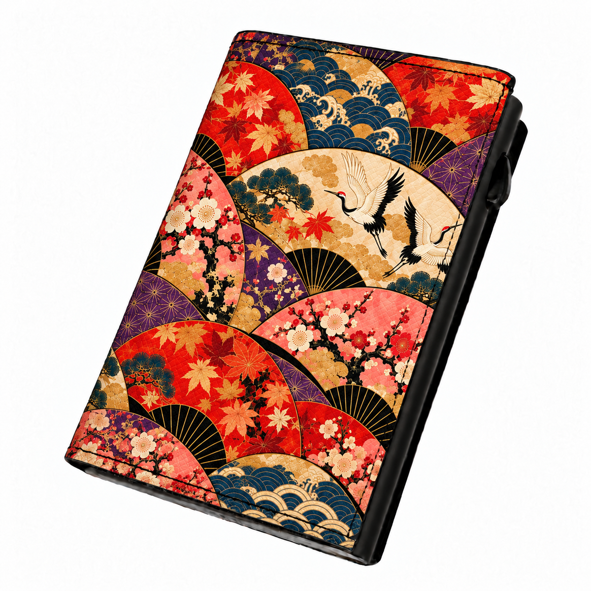 Moero Pro – Ventagli – Japanese Art Limited Edition – Portafoglio RFID in Vera Pelle Saffiano con Chiusura Magnetica e Portamonete Zip