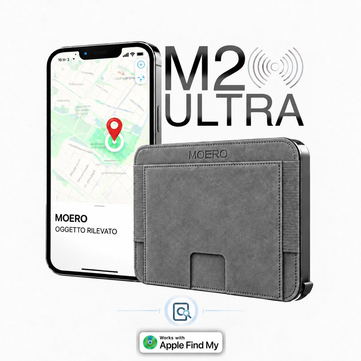 Moero M2 ULTRA SUPERIOR microfibra scamosciata MagSafe Wallet con Apple Find My Integrato – Portafoglio RFID in Alluminio e Alcantara