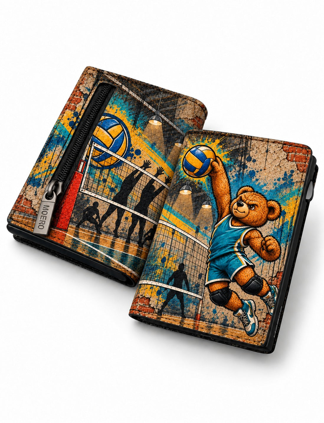 Moero Pro - Teddy Volley - Sport Limited Edition – Portafoglio RFID in Vera Pelle Saffiano con Chiusura Magnetica e Portamonete Zip