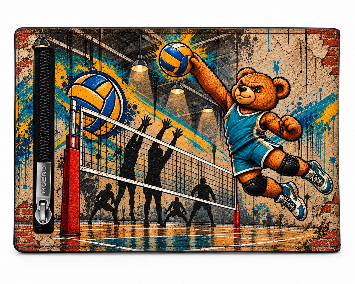 Moero Pro - Teddy Volley - Sport Limited Edition – Portafoglio RFID in Vera Pelle Saffiano con Chiusura Magnetica e Portamonete Zip