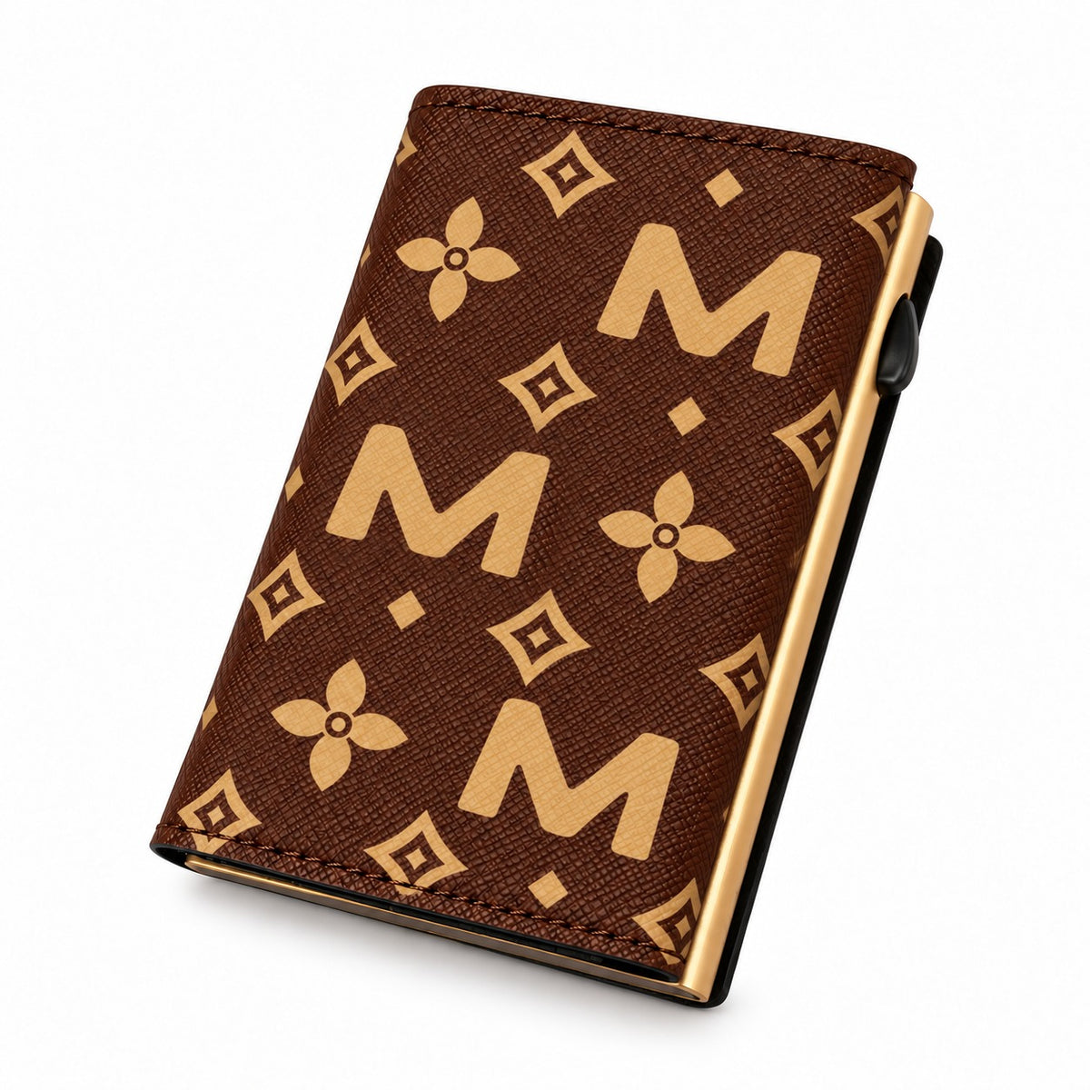 Moero Pro Zip – Monogram Big Brown – Limited Edition – Portafoglio RFID in Vera Pelle Saffiano con Chiusura Magnetica e Portamonete Zip - portacarte gold
