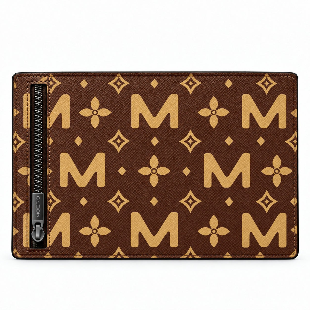 Moero Pro Zip – Monogram Big Brown – Limited Edition – Portafoglio RFID in Vera Pelle Saffiano con Chiusura Magnetica e Portamonete Zip - portacarte gold
