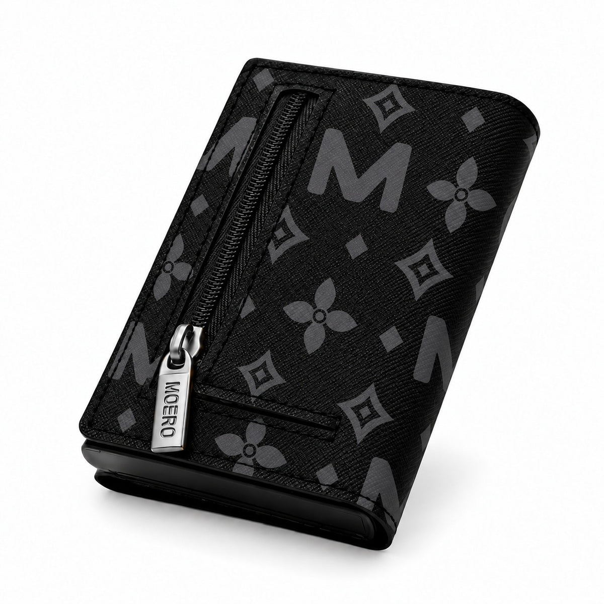 Moero Pro Zip – Monogram Big Black – Limited Edition – Portafoglio RFID in Vera Pelle Saffiano con Chiusura Magnetica e Portamonete Zip - portacarte grey