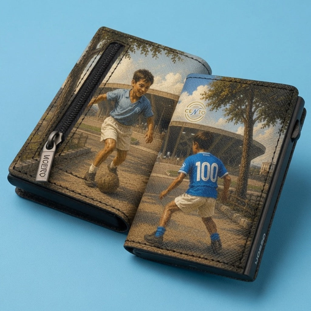 Moero Pro - Napoli Centenary - Limited Edition – Portafoglio RFID in Vera Pelle Saffiano con Chiusura Magnetica e Portamonete Zip