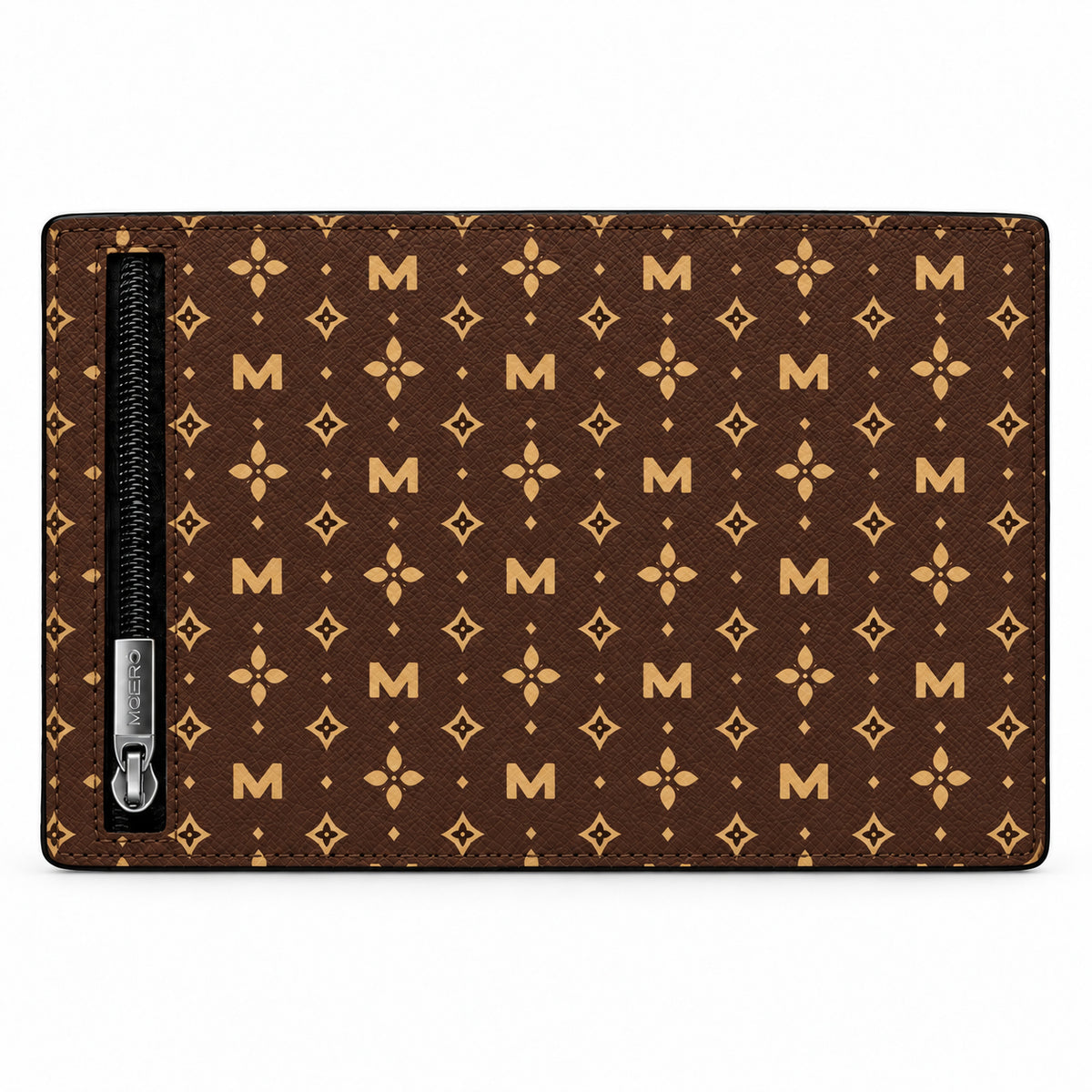 Moero Pro Zip – Monogram Brown – Limited Edition – Portafoglio RFID in Vera Pelle Saffiano con Chiusura Magnetica e Portamonete Zip - portacarte gold