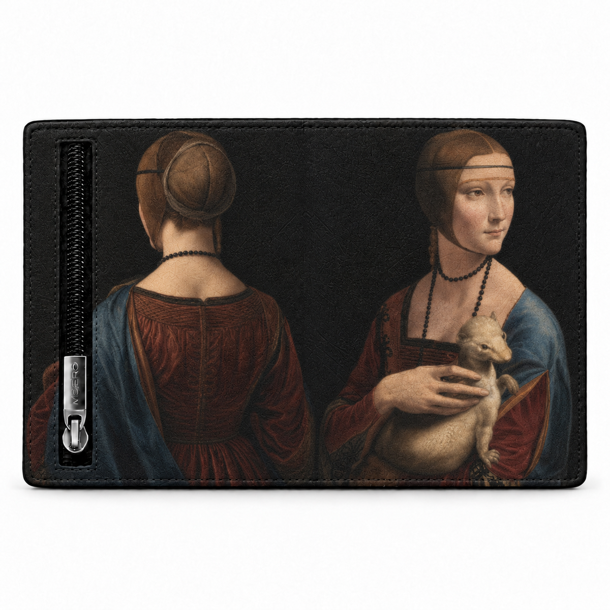 Moero Pro Zip - La dama con l'ermellino - Arte Limited Edition – Portafoglio RFID in Vera Pelle Saffiano con Chiusura Magnetica e Portamonete Zip