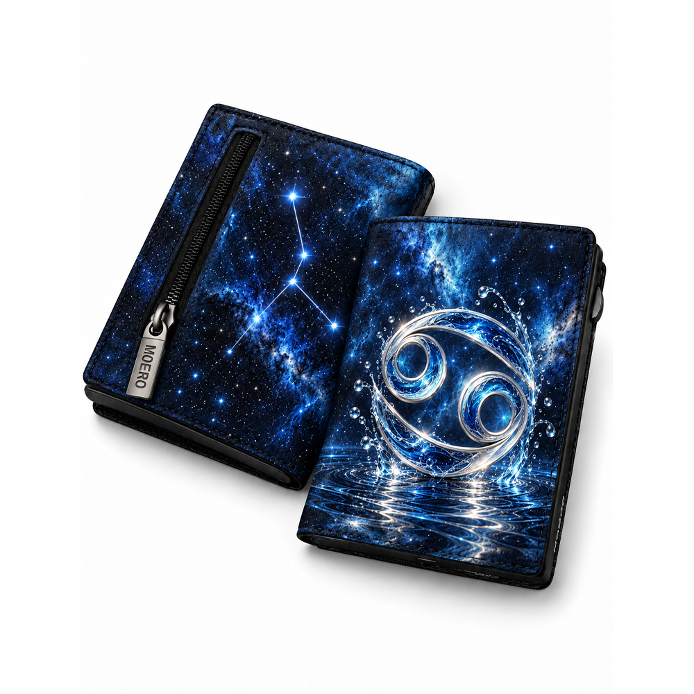 Moero Pro – Cancro – Zodiac Limited Edition – Portafoglio RFID in Vera Pelle Saffiano con Chiusura Magnetica e Portamonete Zip