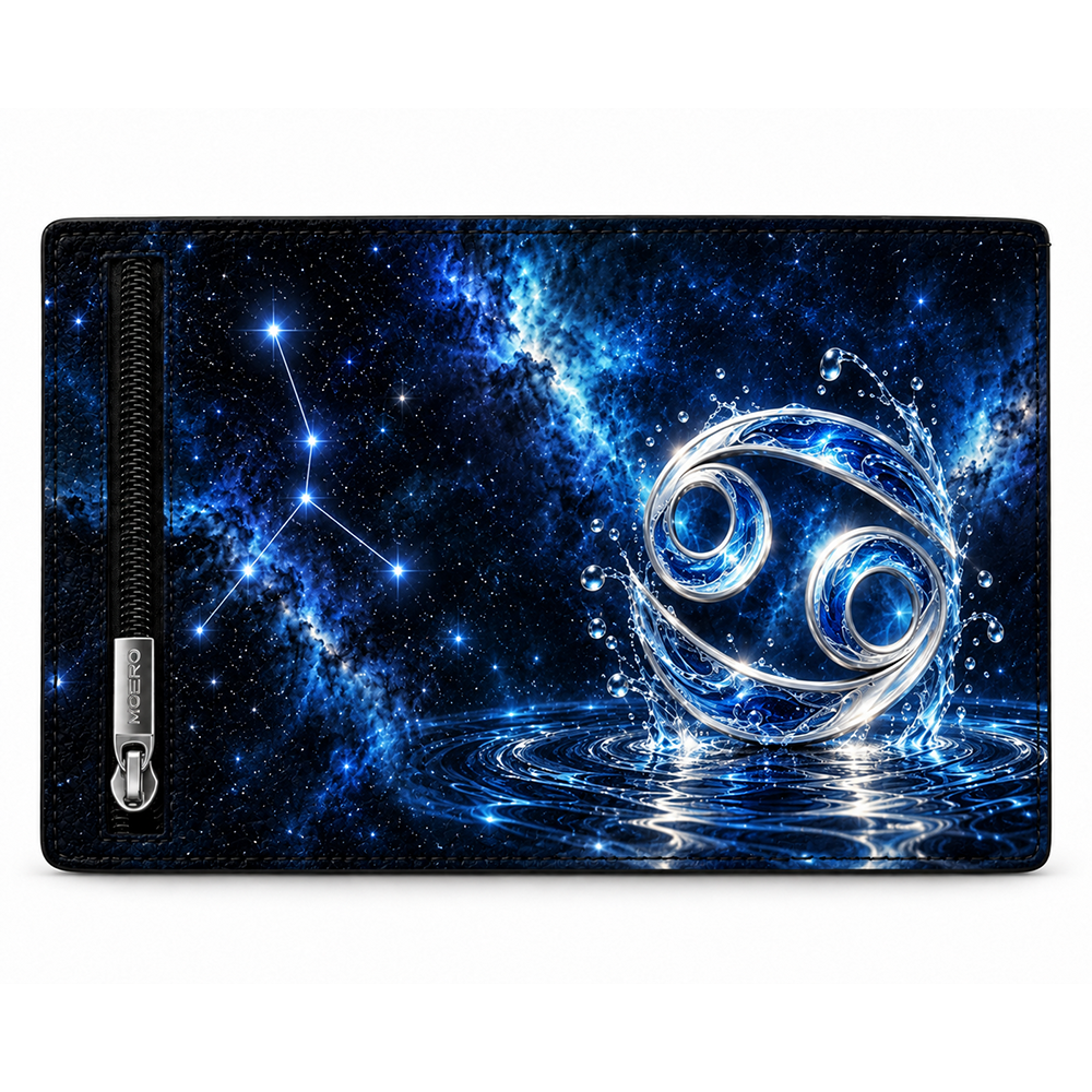 Moero Pro – Cancro – Zodiac Limited Edition – Portafoglio RFID in Vera Pelle Saffiano con Chiusura Magnetica e Portamonete Zip