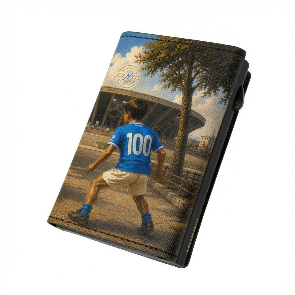 Moero Pro - Napoli Centenary - Limited Edition – Portafoglio RFID in Vera Pelle Saffiano con Chiusura Magnetica e Portamonete Zip