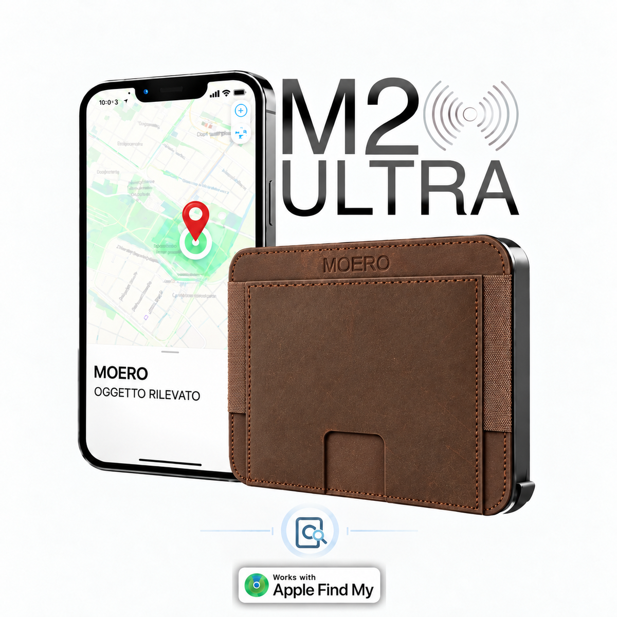 Moero M2 ULTRA Crazy Horse MagSafe Wallet con Apple Find My Integrato – Portafoglio RFID in Alluminio e Vera Pelle