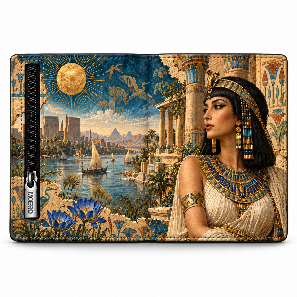 Moero Pro Zip – Cleopatra – Egypt Limited Edition – Portafoglio RFID in Vera Pelle Saffiano con Chiusura Magnetica e Portamonete Zip