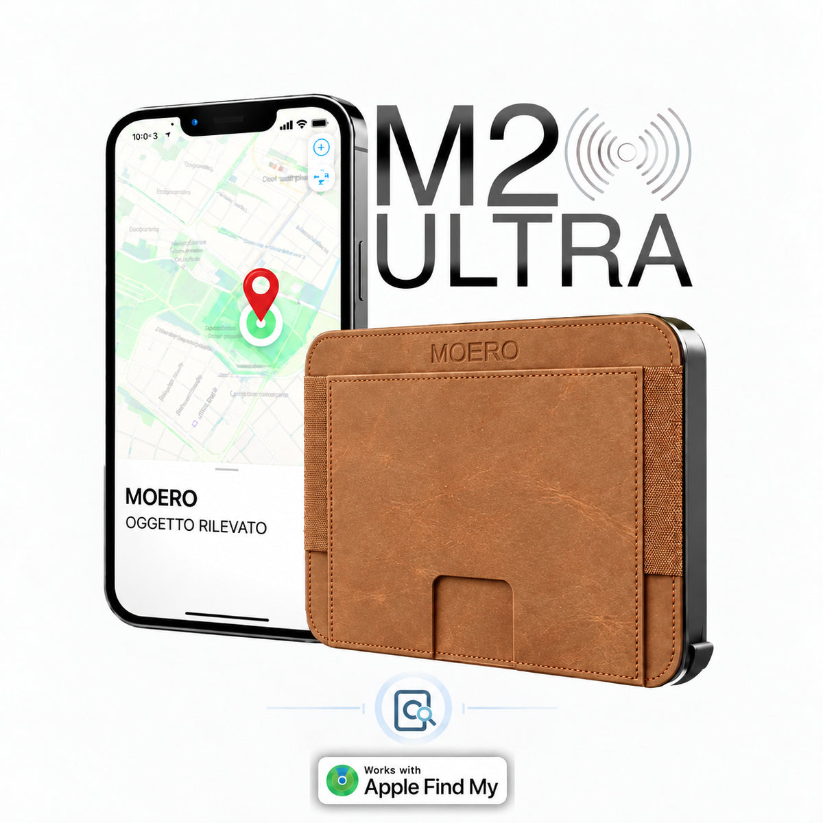 Moero M2 ULTRA Crazy Horse MagSafe Wallet con Apple Find My Integrato – Portafoglio RFID in Alluminio e Vera Pelle
