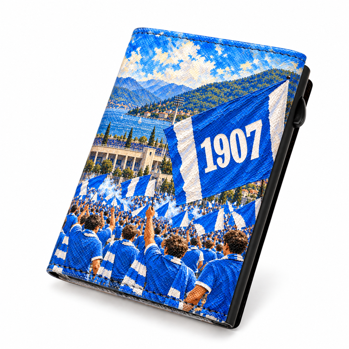 Moero Pro Zip – Como – Passione Calcio Limited Edition – Portafoglio RFID in Vera Pelle Saffiano con Chiusura Magnetica e Portamonete Zip