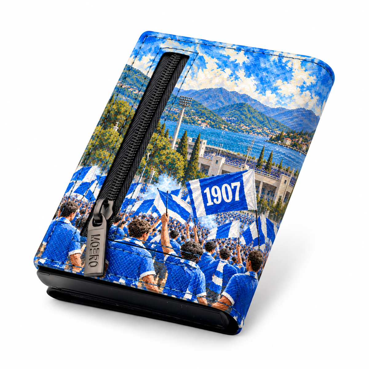 Moero Pro Zip – Como – Passione Calcio Limited Edition – Portafoglio RFID in Vera Pelle Saffiano con Chiusura Magnetica e Portamonete Zip